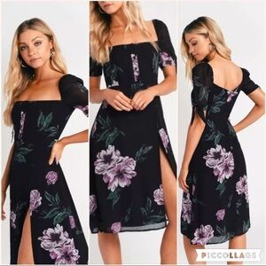 Tobi Feelin Floral Side Slit Black Floral Midi Dress XS